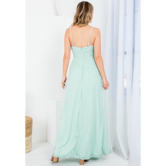 Stunning Lace A Line Spaghetti Straps Floor Length Mint Gown - Picture 4 of 16